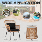 3-teiliges Outdoor-Bistro-Set aus Korbstühlen, witterungsbeständige Rattanmöbel-Sitzgruppe mit Kissen