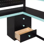 GDFStudio Scott hölzernes Gaming-Hochbett mit Stauraumtreppe, Schreibtisch, Regalen und Lochwand