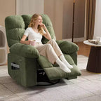 Massage-Liegesessel mit Heizfunktion – 360° drehbarer Schaukelstuhl, überdimensioniertes Einzelsitzer-Sofa mit Vibration, USB-Anschluss und Aufbewahrungstaschen für Wohnzimmer/Schlafzimmer