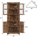 69" Hoher Eckschrank, Bauernhaus-Eckschrank, platzsparender Stauraum, Glastür, verstellbare Einlegeböden, für Wohnzimmer, Küche