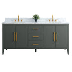 Vanity Art 72 Zoll Badezimmer-Waschtischunterschrank mit Doppelwaschbecken und Kunstmarmorplatte