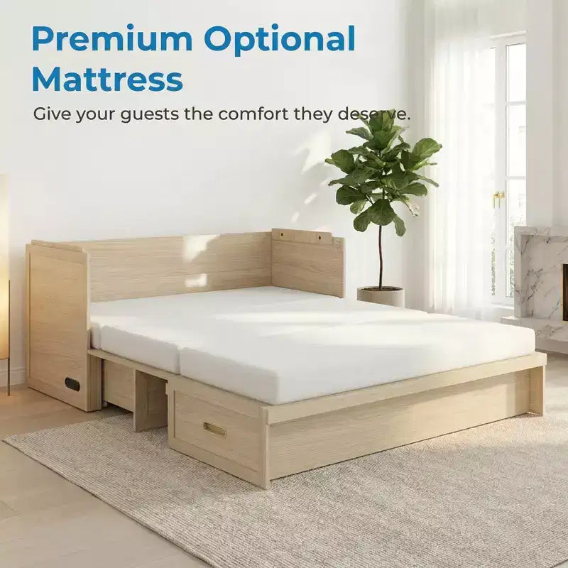 Mjkone Queen Size Wandelbares Murphy-Schrankbett mit USB-Ladefunktion, Schubladen, keine Matratze enthalten