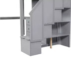 Hochbett in Twin-Größe mit L-förmigem Schreibtisch, 3 Schubladen, Schrank, Treppenstauraum, aus massivem Kiefernholz/MDF gefertigt
