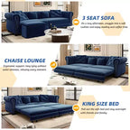 Whisen Velvet 3-in-1 Schlafsofa und wandelbares Schlafsofa im Kingsize-Format mit ausziehbarem Ottomane, getuftetem Design