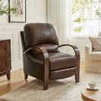 Alex Mid-Century Modern Zigarren-Sessel aus echtem Leder mit manueller Relaxfunktion und geschwungenen Holzarmlehnen