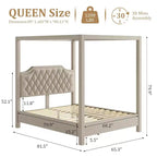 Queen-Size-Himmelbettgestell mit Pfosten, 4-Eck-Bettrahmen, Massivholzlattenrost, kein Boxspringbett erforderlich, geräuschfrei