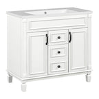Moderner 36'' Badschrank mit Aufsatzwaschbecken und Spiegelschrank, 2 Türen und 2 Schubladen