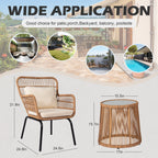 3-teiliges Outdoor-Bistro-Set aus Korbstühlen, witterungsbeständige Rattanmöbel-Sitzgruppe mit Kissen