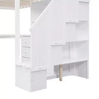 Hochbett in Twin-Größe mit L-förmigem Schreibtisch, 3 Schubladen, Schrank, Treppenstauraum, aus massivem Kiefernholz/MDF gefertigt