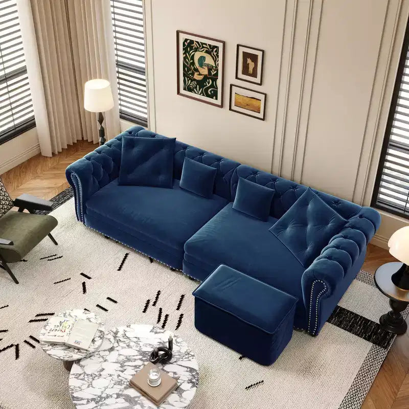 Whisen Velvet 3-in-1 Schlafsofa und wandelbares Schlafsofa im Kingsize-Format mit ausziehbarem Ottomane, getuftetem Design