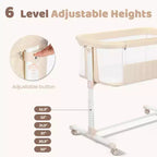 Baby-Beistellbett mit Rollen – Beige / Grau / Rosa, Bettschläfer, für 1 Baby