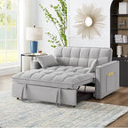 4-in-1 Loveseat Schlafsofa mit Armlehnen & Aufbewahrungstaschen, Multifunktionales getuftetes Ausziehsofa mit verstellbarer Rückenlehne