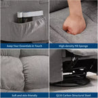Massage-Liegesessel mit Heizfunktion – 360° drehbarer Schaukelstuhl, überdimensioniertes Einzelsitzer-Sofa mit Vibration, USB-Anschluss und Aufbewahrungstaschen für Wohnzimmer/Schlafzimmer
