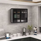 Okak Moderner 2-türiger Wandschrank mit 3-stufigem Stauraum und Glastüren für Flur/Esszimmer/Wohnzimmer/Küche