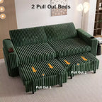 Dyonery 91 Sektional Schlafsofa mit Ausziehbett, verstellbarer Rückenlehne/zwei Ausziehbetten/USB-Anschlüssen/Getränkehaltern, Plüsch-Kordbezug