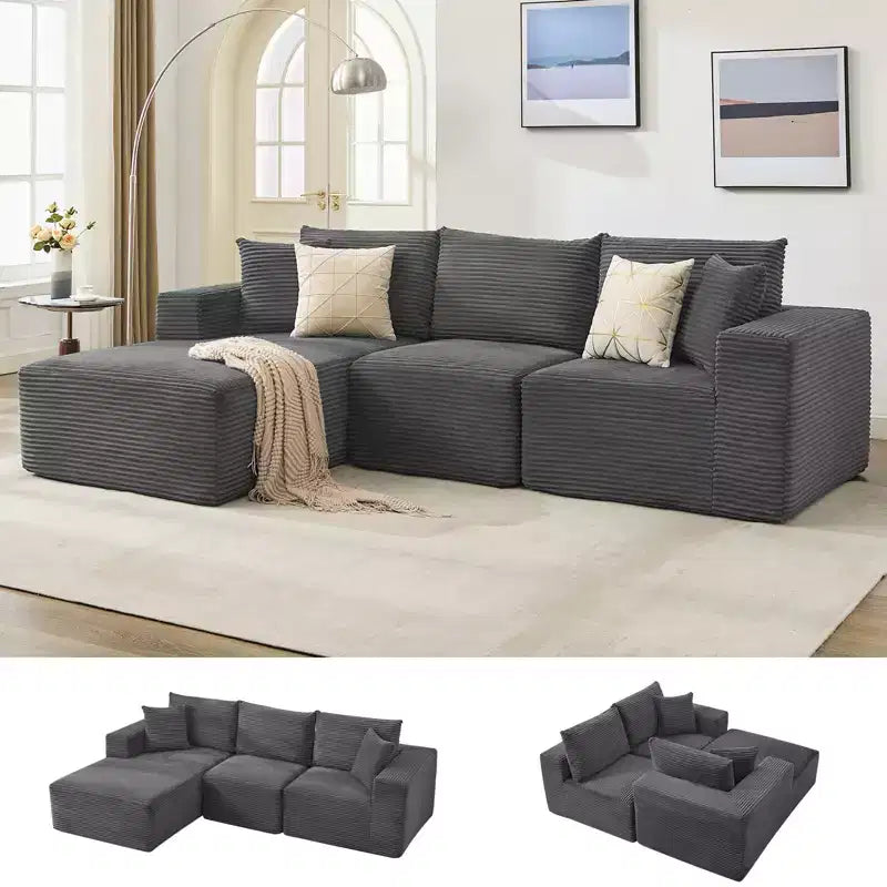 108 Modernes Sofa, 3-Sitzer Polster Ecksofa mit Kissen, Tiefes Sofa, Keine Montage Erforderlich