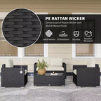 4-teiliges Rattan-Sofa-Set, Korbsessel-Set mit Zweisitzer, Couchtisch mit Glasplatte für Garten und Außenbereich
