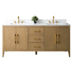 Vanity Art 72 Zoll Badezimmer-Waschtischunterschrank mit Doppelwaschbecken und Kunstmarmorplatte