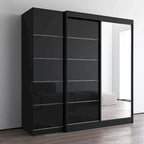 2-türiger Kleiderschrank mit Spiegel, Glasfront, 2-Personen (Grau / Schwarz / Weiß)