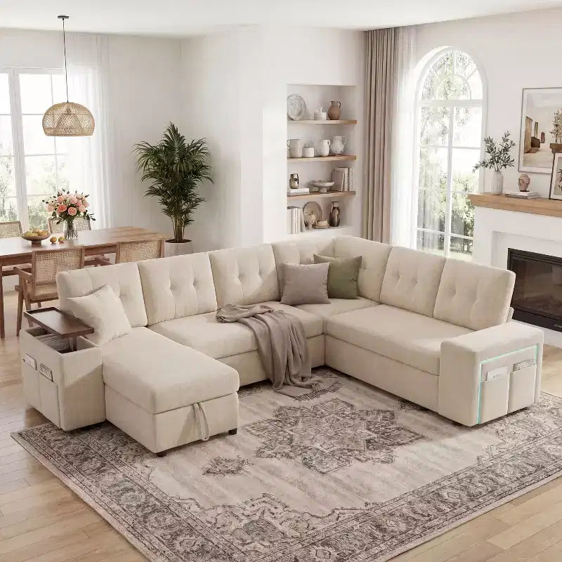 Dyonery 112 Modulares Schlafsofa mit Ausziehfunktion, U-förmiges Schnittsofa mit Stauraum, extra breite und tiefe Sitzflächen für das Wohnzimmer