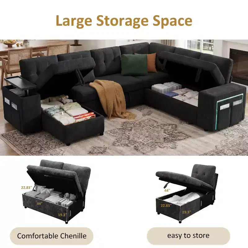 Dyonery 112 Modulares Schlafsofa mit Ausziehfunktion, U-förmiges Schnittsofa mit Stauraum, extra breite und tiefe Sitzflächen für das Wohnzimmer