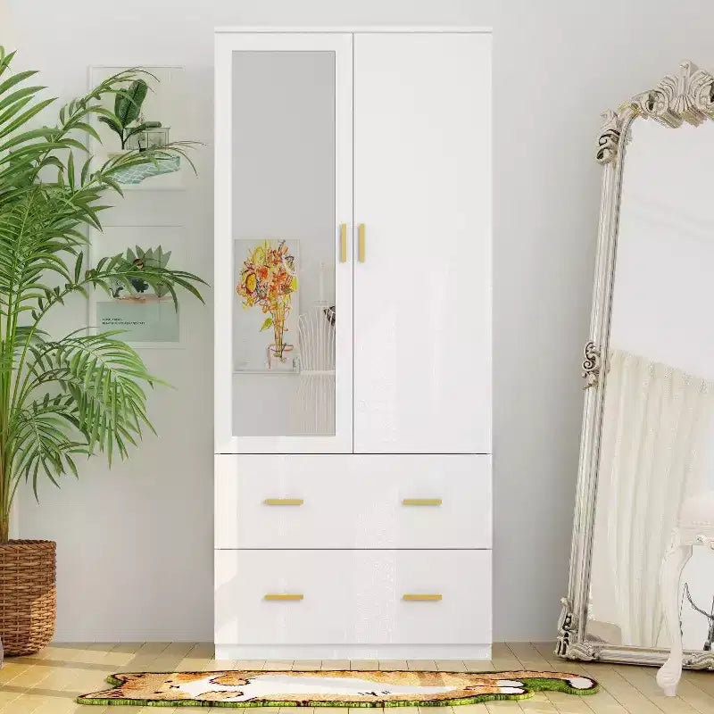 Hitow Kleiderschrank mit zwei Schubladen und Spiegeltür, zonierte Aufbewahrung