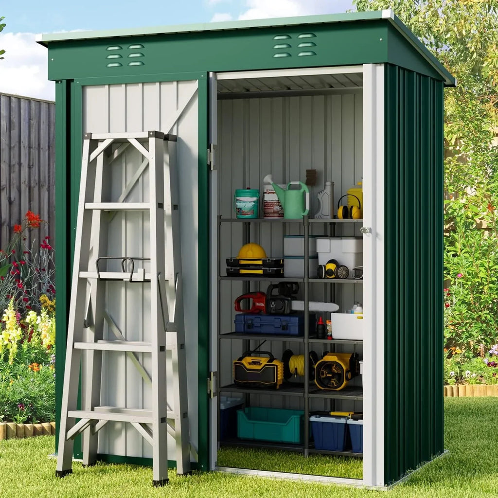 Outdoor-Geräteschuppen aus Metall mit abschließbarer Tür für Gartenmöbel und Werkzeuge
