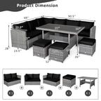 Costway 7-teiliges Terrassen-Essgruppe Rattan-Sofa Couch Ottomane – Details ansehen