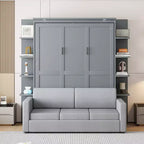 Whisen Modern Design Queen-Size Schrankbett mit Holzrahmen, Sofa und Regalen