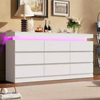 9 Schubladen Kommode für Schlafzimmer, Schubladenschrank mit Ladestation & LED-Beleuchtung, Doppel-Holz-Kleiderschrank, Moderne Kommode TV-Ständer
