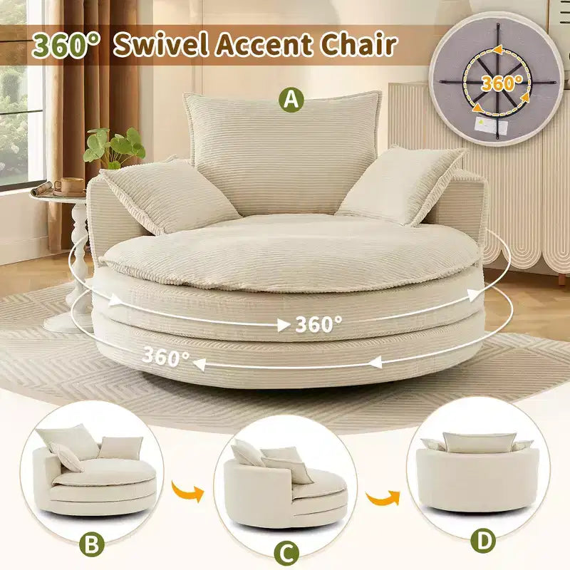 360° drehbarer Loungesessel, drehbarer runder Fass-Sessel mit Kissen für das Wohnzimmer