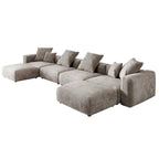 Großes modulares Ecksofa, Kordbezug, U-förmig, 4-Sitzer mit 2 Ottomanen und 5 Kissen