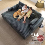 AMERLIFE 93 Doppel-Récamiere-Sofa für Zwei, tiefes Cloud-Sofa mit Lendenkissen & breiten Armlehnen, einfache Montage, Kunstfell