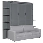 Whisen Modern Design Queen-Size Schrankbett mit Holzrahmen, Sofa und Regalen