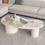 Minimalistischer ovaler Couchtisch in Standardweiß mit 2 Schubladen