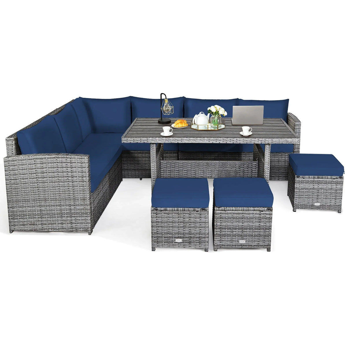 Costway 7-teiliges Terrassen-Essgruppe Rattan-Sofa Couch Ottomane – Details ansehen