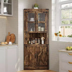 69" Hoher Eckschrank, Bauernhaus-Eckschrank, platzsparender Stauraum, Glastür, verstellbare Einlegeböden, für Wohnzimmer, Küche