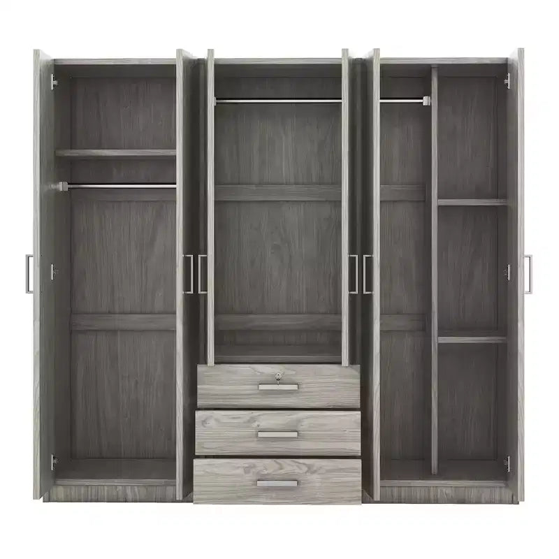 6-türiger Holz-Kleiderschrank mit Schubladen für das Schlafzimmer