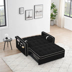 Samt-Schlafsofa zum Umbauen, 140 cm, 2-Sitzer, mit Ausziehbett, verstellbarer Rückenlehne, Seitentaschen und Handyhalterung