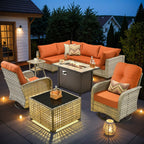 OVIOS 9-teiliges Gartenmöbel-Set aus Korbsessel und Feuertisch