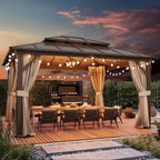 EROMMY Hardtop-Pavillon, Outdoor-Pergola mit Doppeldach & Netzen & Vorhängen, Hochleistungs-Canopy für Terrasse, Garten, Poolparty