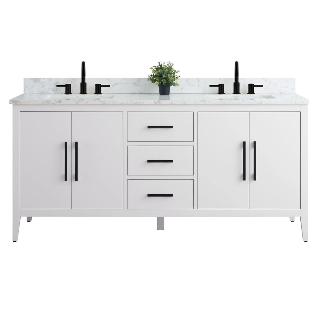 Vanity Art 72 Zoll Badezimmer-Waschtischunterschrank mit Doppelwaschbecken und Kunstmarmorplatte