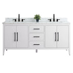 Vanity Art 72 Zoll Badezimmer-Waschtischunterschrank mit Doppelwaschbecken und Kunstmarmorplatte