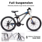 Okak 27,5 Zoll Mountainbike mit doppelter Federung vorne und hinten, 21-Gang Dirt Bike mit mechanischer Scheibenbremse, Erwachsenenfahrrad für Herren und Damen