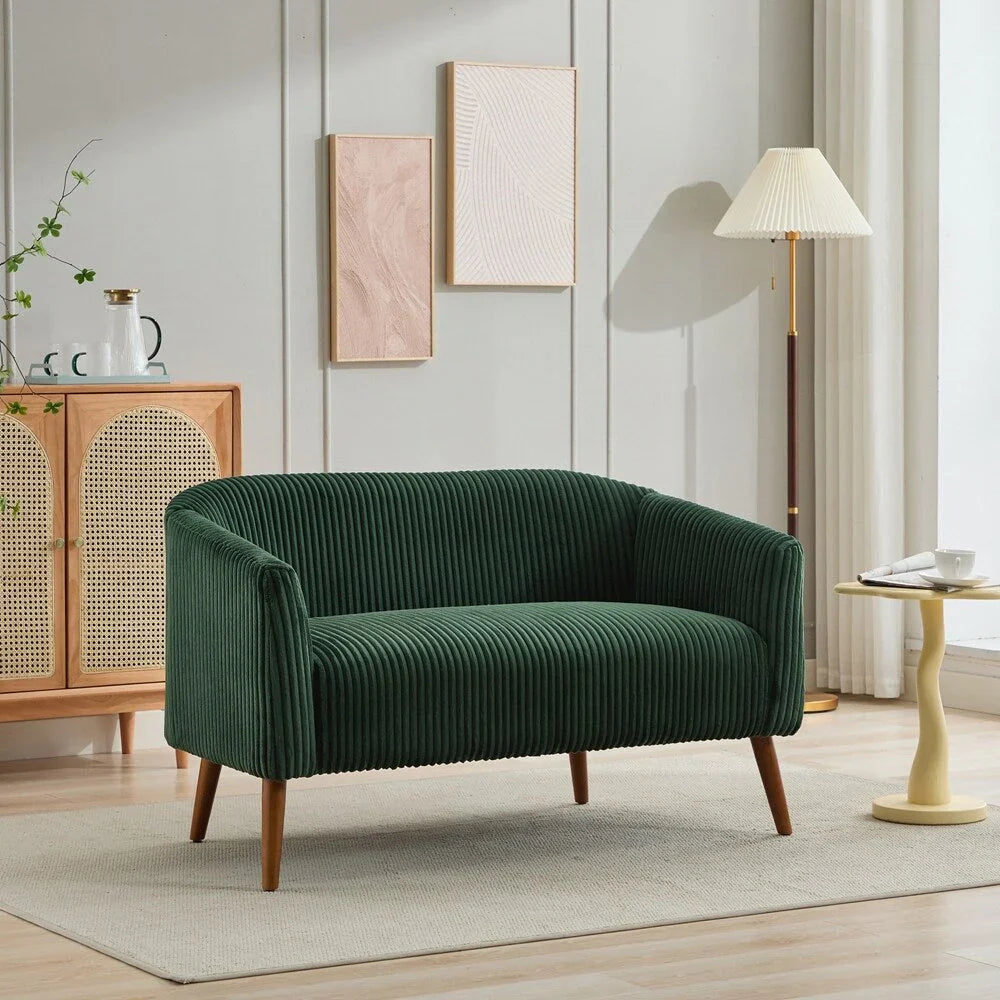 Zweisitzer-Sofa, bezogen mit Cordstoff, mit Walnussholzbeinen