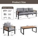 4-teiliges Outdoor-Sofa-Set für 5 Personen mit Couchtisch aus Massivholz und abnehmbaren Kissen
