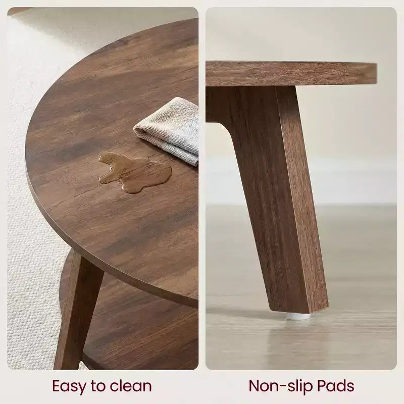 Honigbrauner runder Couchtisch mit 2 Ablageflächen, Maße 80 x 45 cm, ideal für das Wohnzimmer