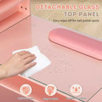 Schwarz/Pink Moderner Maniküre-Nageltisch mit Glasplatte & Handauflage, Einzelplatz
