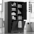 Badezimmerschrank mit Türen und Schubladen, Kippwäschekorb, mehreren Ablagefächern, freistehend