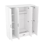 Holz-Kleiderschrank mit 4 Türen, Kleiderstange, 1 Schublade und Ablagefächern